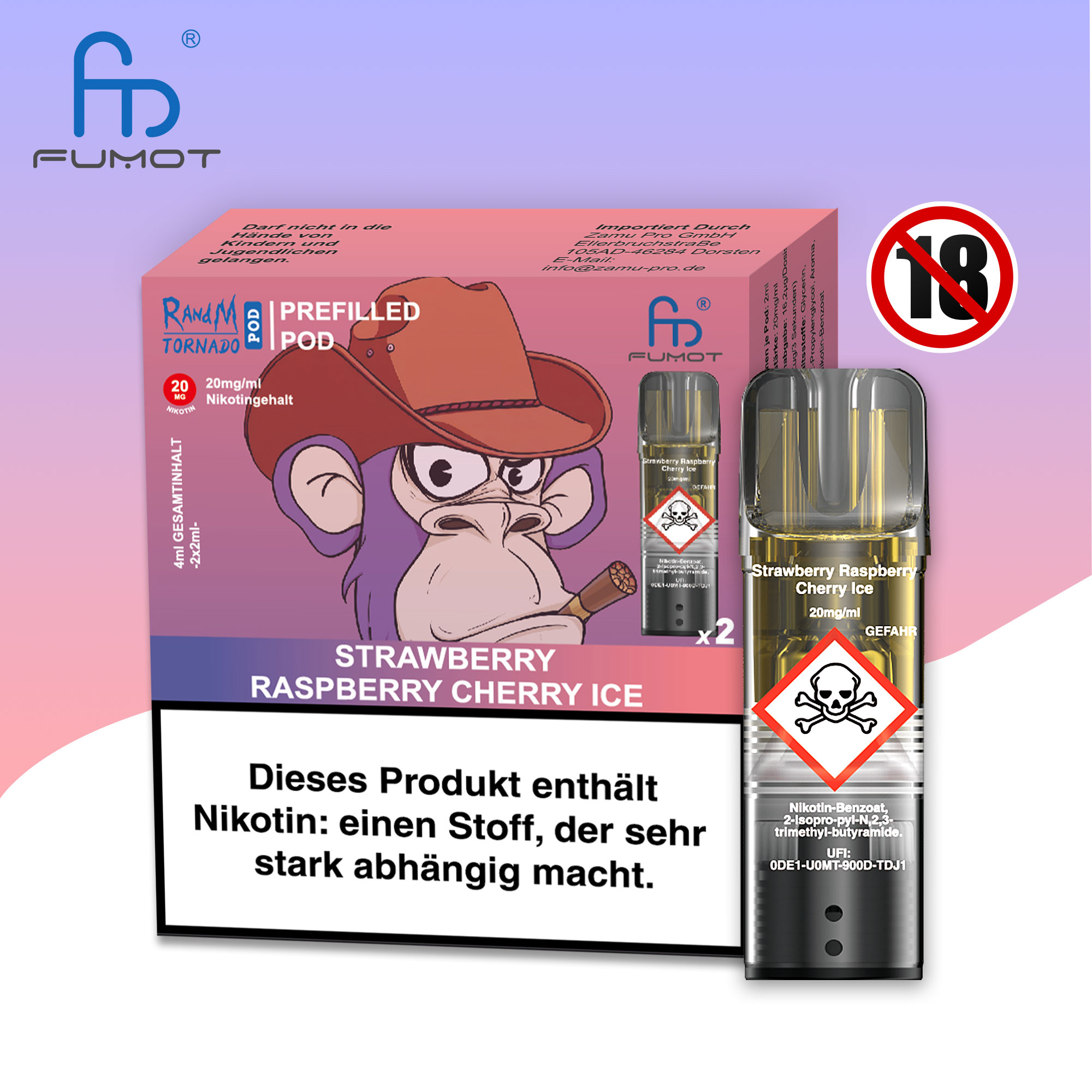 RandM - 2x2ml Pod - Strawberry Raspberry Cherry Ice