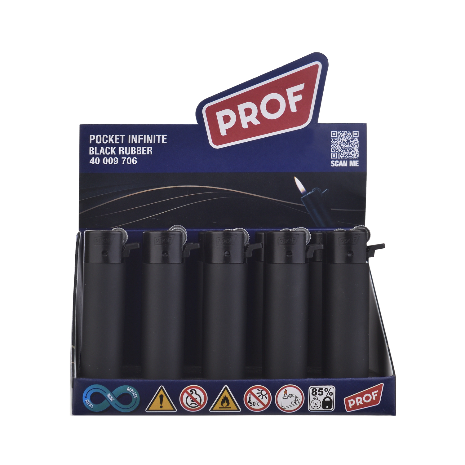 Prof - 3D Feuerzeuge - Black Rubber Round 25er